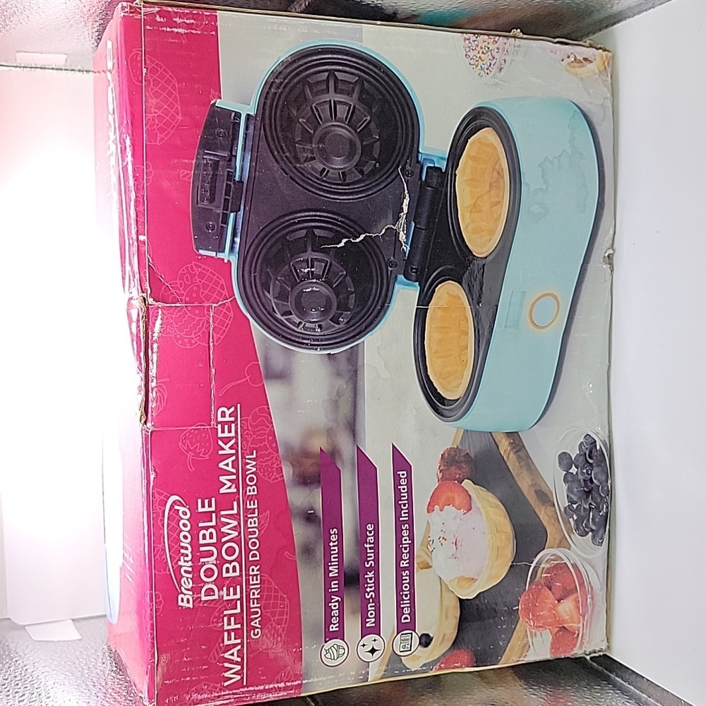 Brentwood TS-1402BL Double Waffle Bowl Maker, Blue, NEW - Picture 5 of 8